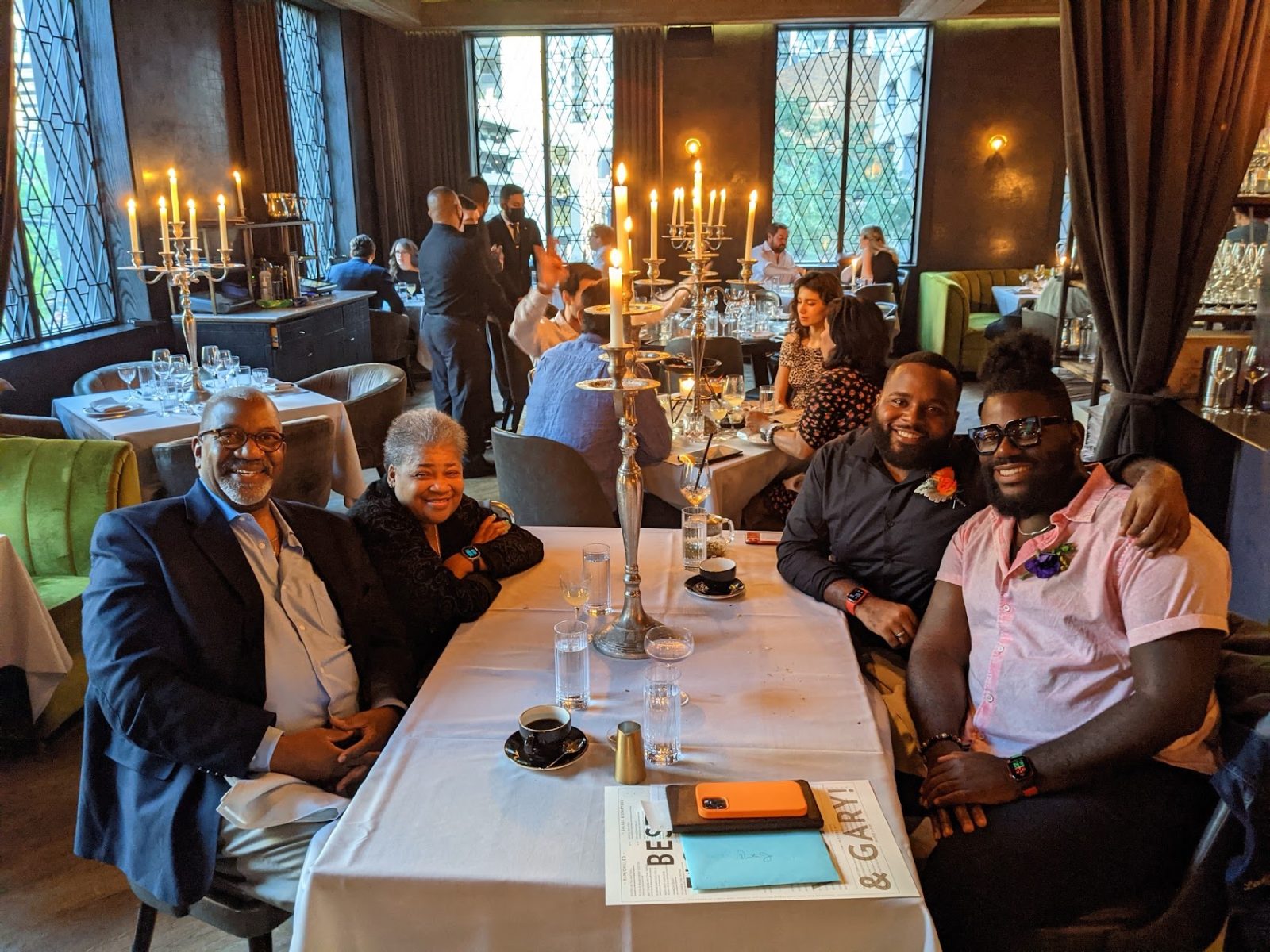 Donna Jean, her husband, Victor and Gary at dinner at Maple and Ash in Chicago